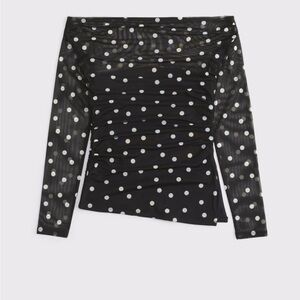 Black Polka Dot Mesh Top Abercrombie off the shoulder size L